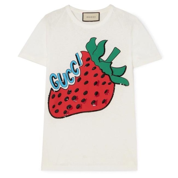 GUCCI strawberry Tシャツ　S Gucci White Strawberry Sequin T-Shirt - size S ○ Labellov ○ Buy